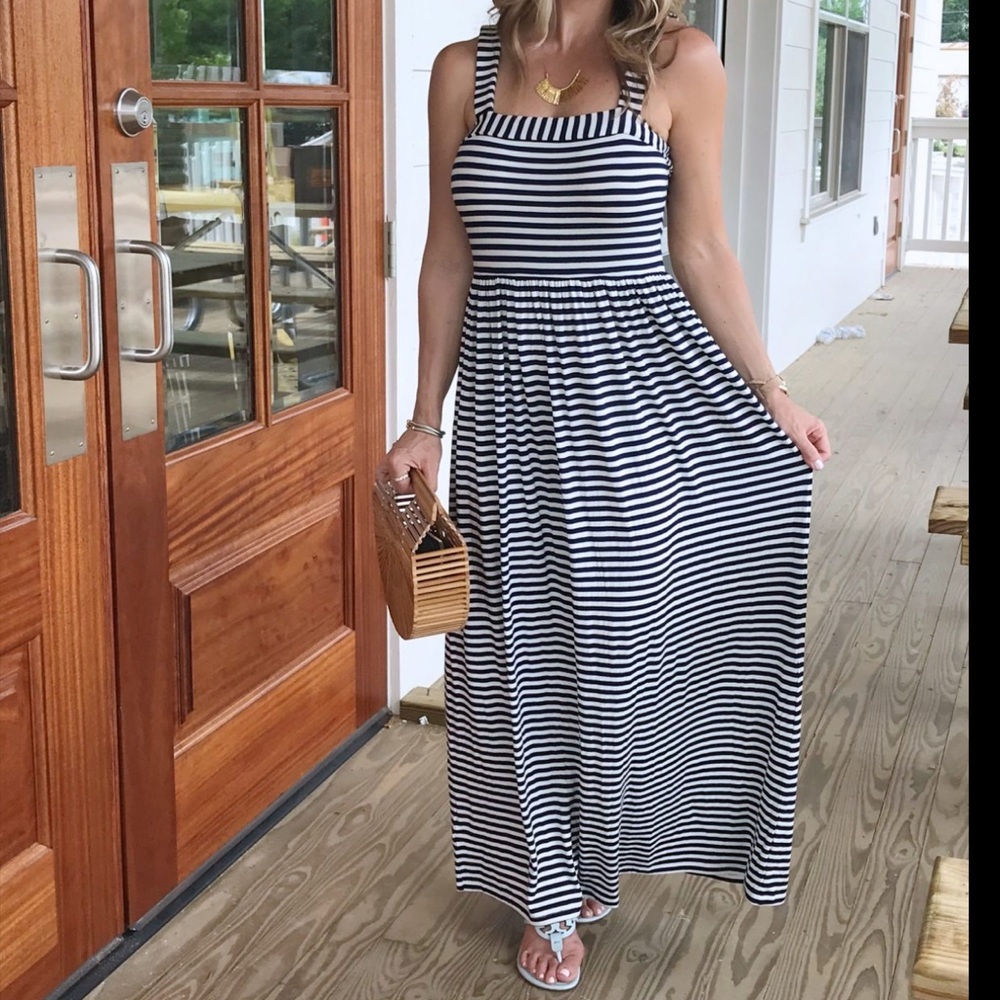 LOFT blue white striped maxi‎ dress Sz M